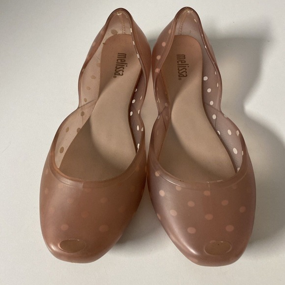 Melissa Jelly Flat Ballet Round Peep toe Pink Polka Dot PVC Slip On 7 38 - Picture 3 of 6